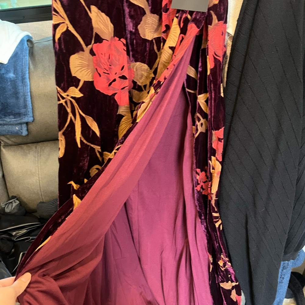 Floral Velvet Dress with Red and Gold Accents